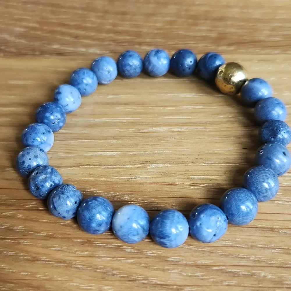Blue Coral Beaded Stretch Bracelet | Handmade